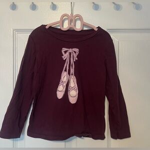 George Girls Long Sleeve Top Size 4T Burgundy Ballet Shoes Graphic Shirt